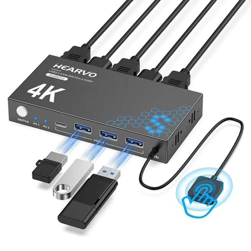 New USB 3.0 HDMI KVM Switch 1 Monitors 2 Computers